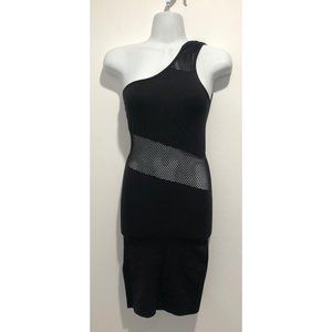 bebe One Shoulder Mesh Detailed Bodycon Mini Dress